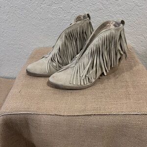 Coconuts by Matisse Fringe Suede Ankle Booties - Cream